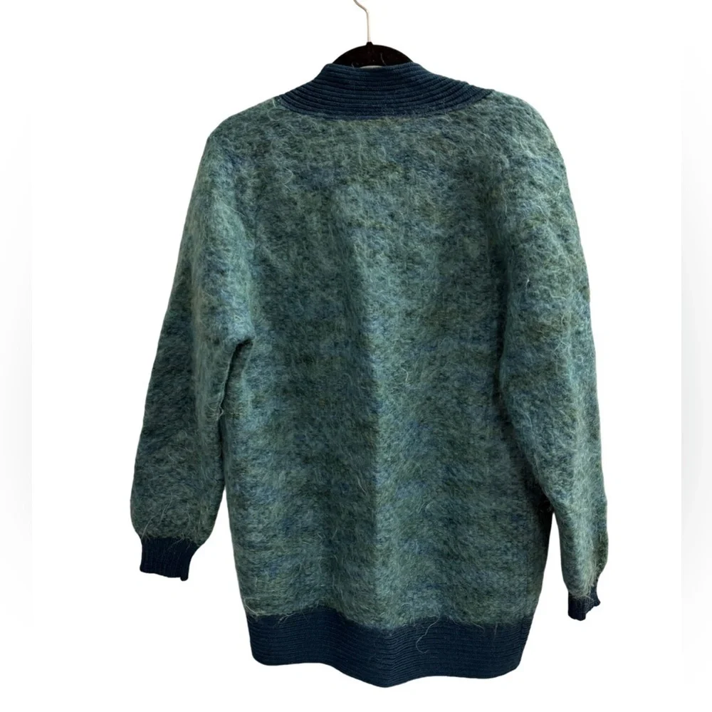 Vintage Pauline Faye Mohair Wool Cardigan Green Blue Size Large - Picture 5 of 9